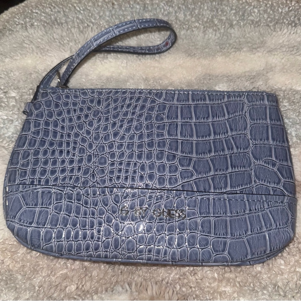 G by Guess Crocodile Embossed Blue Wristlet, excellent condition